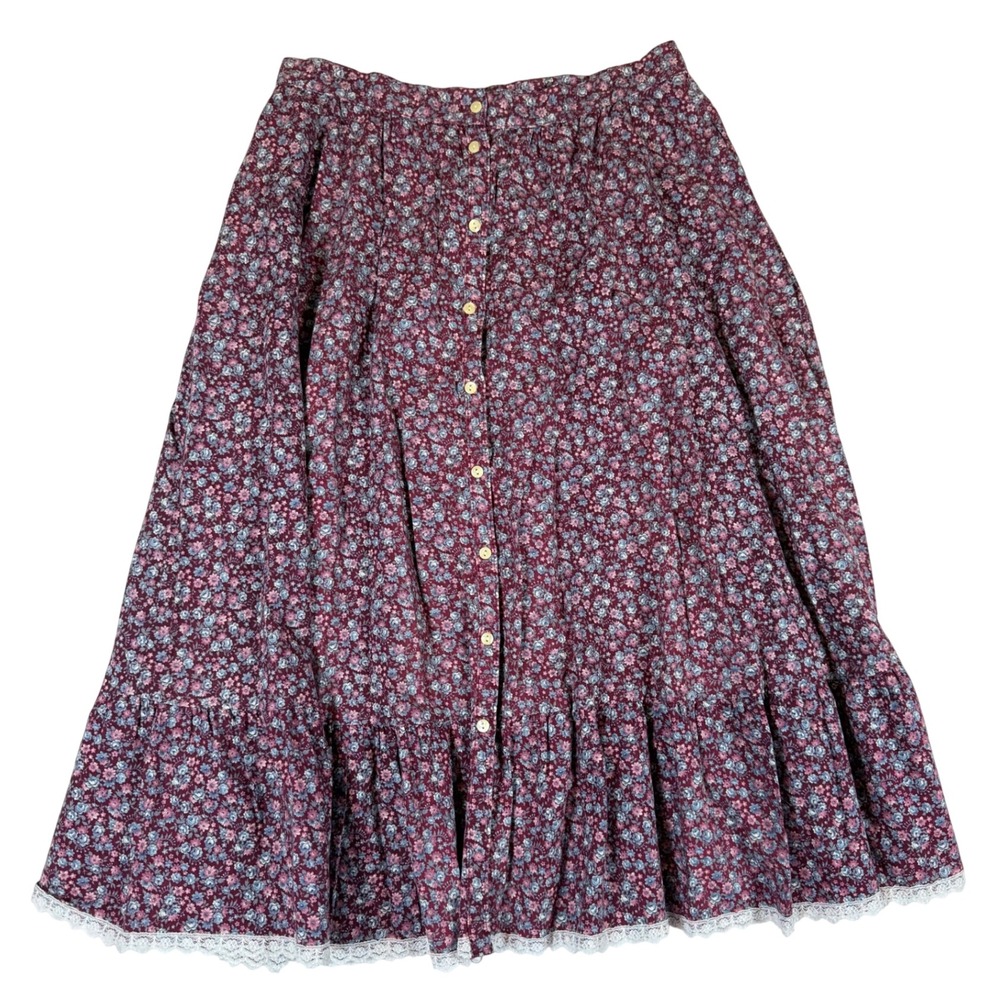 Vintage Gunne Sax Floral Lace Tiered Button Midi Skirt Sz S Cottagecore Prairie